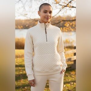 L.L. Bean Off-White Quilted QUARTER Zip Pullover